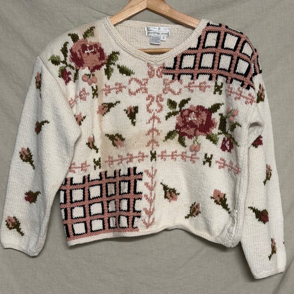 Jennifer Reed Sweaters - Jennifer Reed Vintage Knitted by Hand Floral Ramie Cotton Sweater Women's S